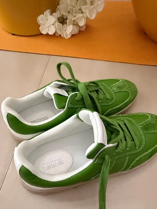 Michael Kors Bright Green Leather & Suede Lace-Up Sneakers - Picture 5 of 7